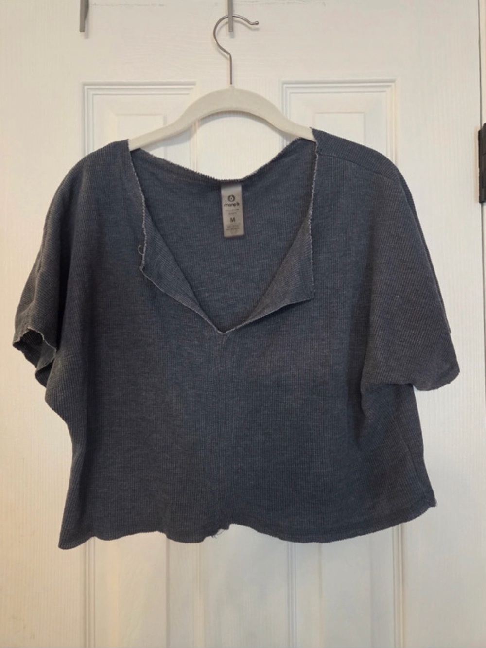 Mono B Slate Blue Ribbed Cropped V-Neck Top